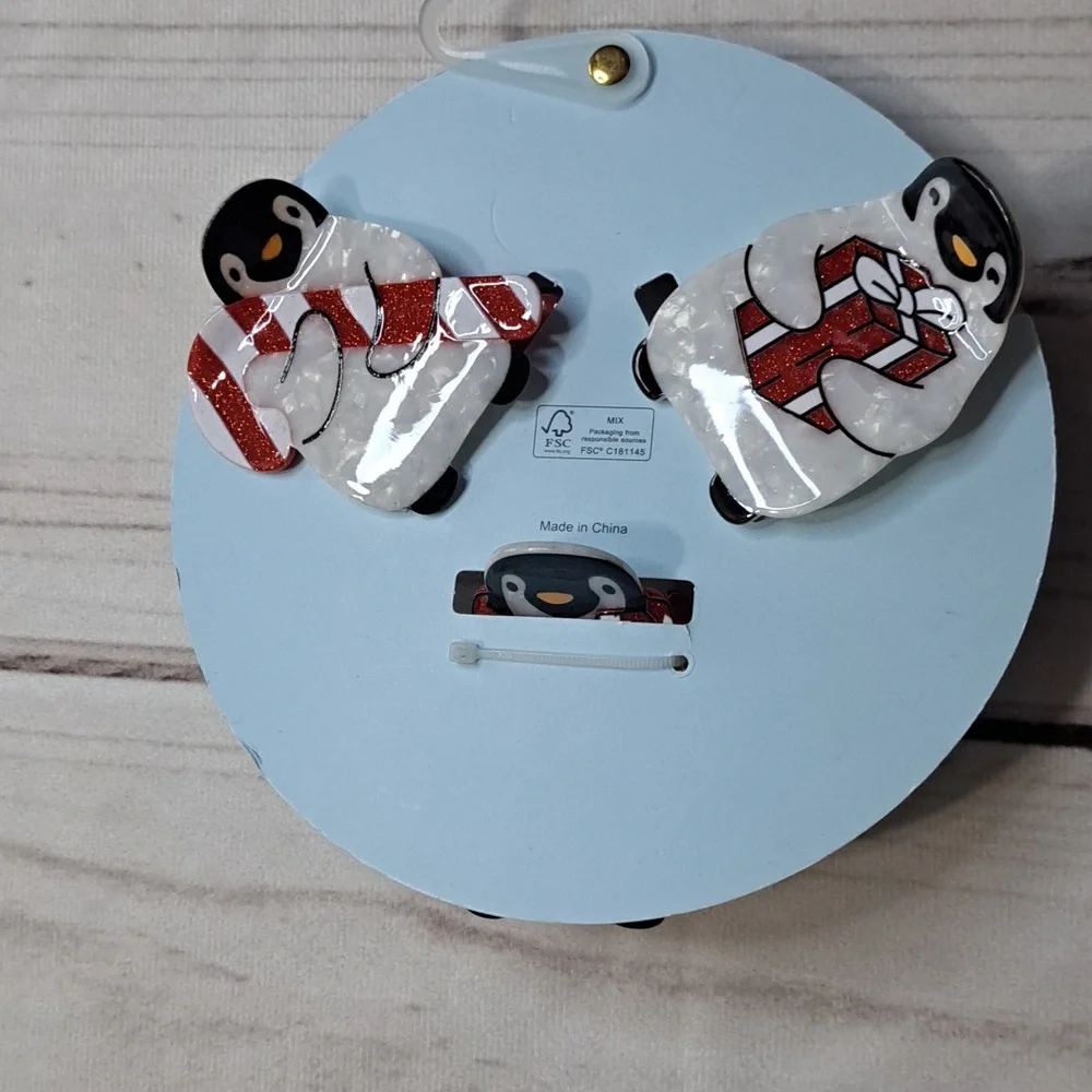 Piper K Penguin Hair Clips with Red and White Scarves